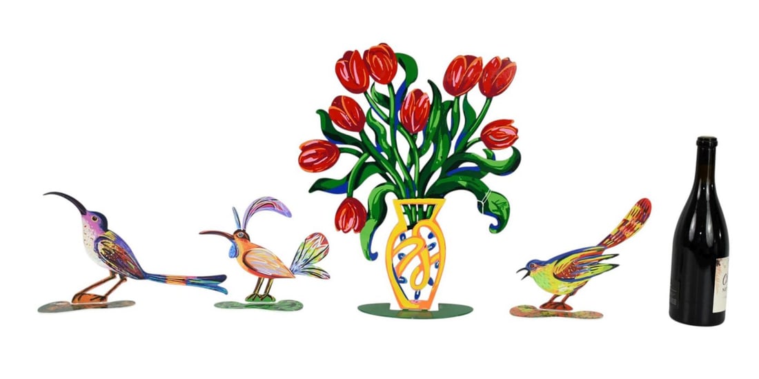 4 David Gerstein Pcs., 3 Bird Sculptures & Flower Sculpture (29/900), Handpainted on Laser Cut (1 of 7)