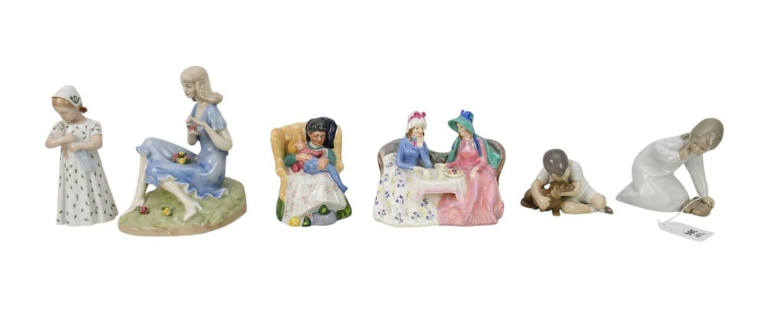 6 Assorted Porcelain Figurines, Royal Doulton, B & G and Lladro, Tallest 8 1/2"h, Widest 7" x (1 of 7)
