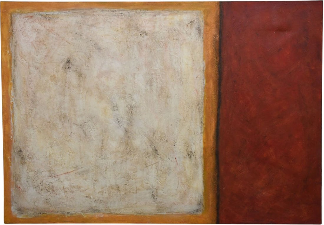 Frank Verrilli 20th Century, Acrylic on canvas. Gestation #8 2003. Large abstract color-field: Frank Verrilli 20th Century, Acrylic on canvas. Gestation #8 2003. Large abstract color-field painting in the style of Mark Rothko, featuring stacked rectangular color blocks of off-white, yellow, and