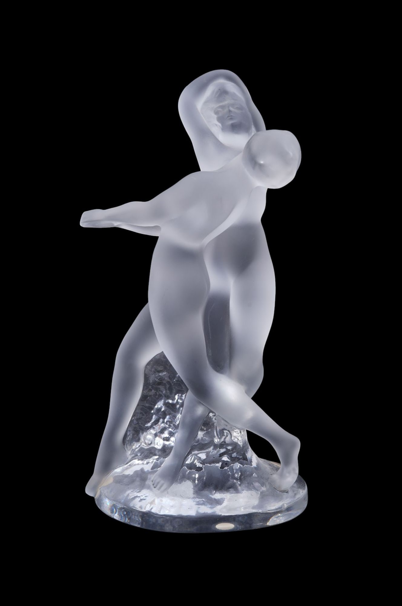 Lalique Crystal France Nude Sculpture, "Deux Danseuses", 10"h x 5"w: Lalique Crystal France Nude Sculpture, "Deux Danseuses", 10"h x 5"w
