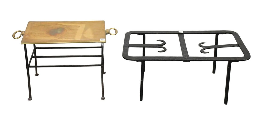 2 Antique Fireplace Hearth Trivets, One Wrought Iron (26"w x 14"h), One Brass/Iron (14"H) (1 of 3)