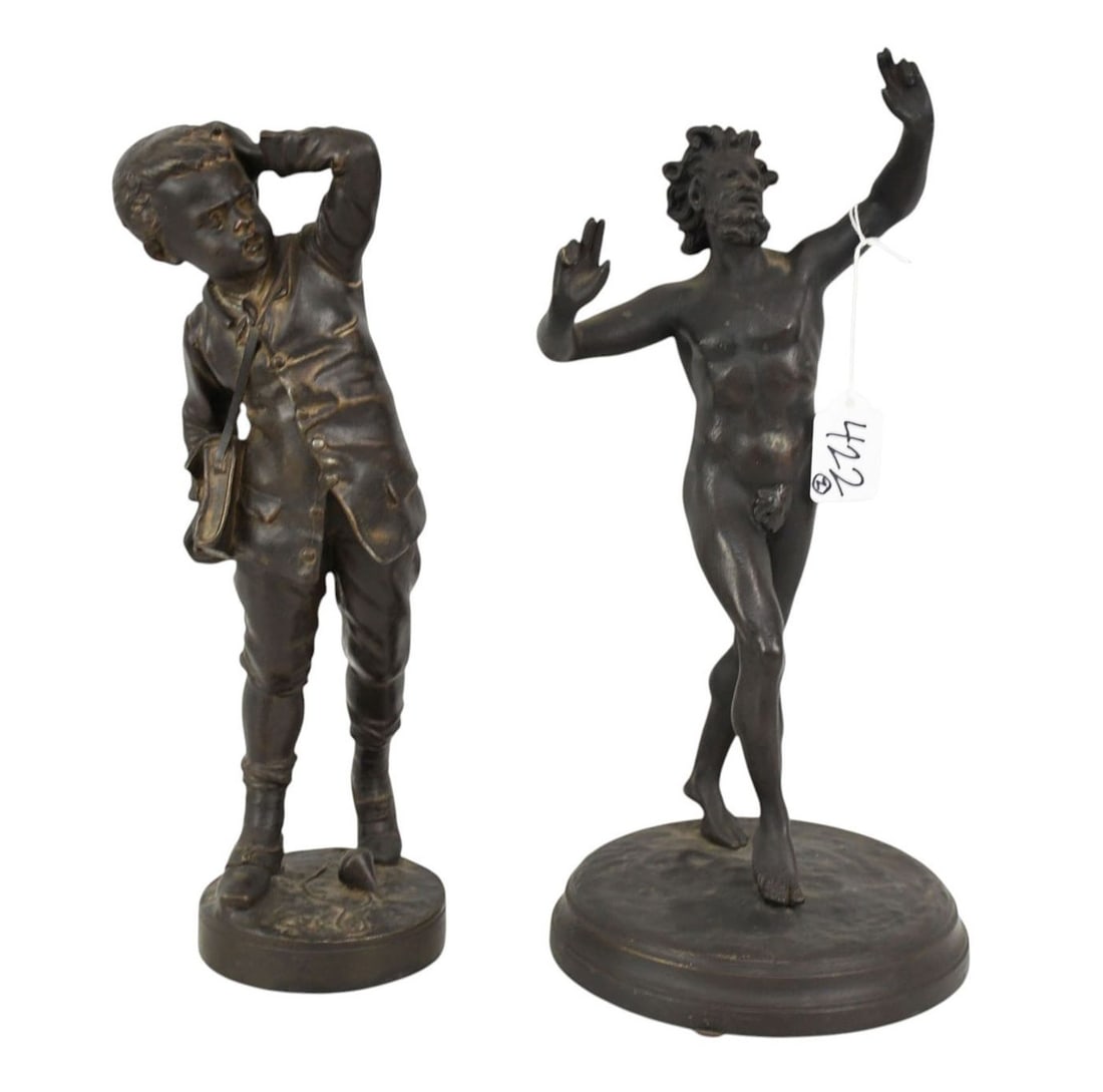 Bronze Figure Reproduction of "The Dancing Faun of Pompeii" AND Spelter Figure of Young Boy, Largest (1 of 8)