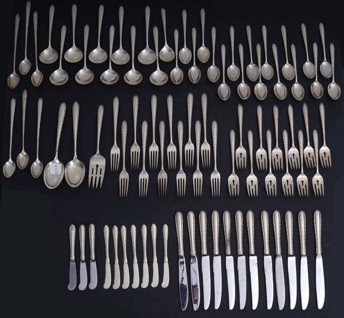 Towle Sterling Silver Flatware Set, Silver Flutes Pattern, incl; 12 Dinner Knives (8 3/4"L), 12 (1 of 11)