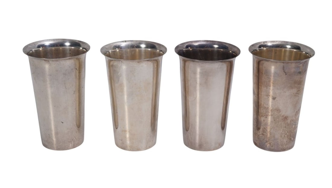 4 Sterling Silver Tumblers, 17 Ozt. 5"H x 3 1/8"dia (1 of 4)