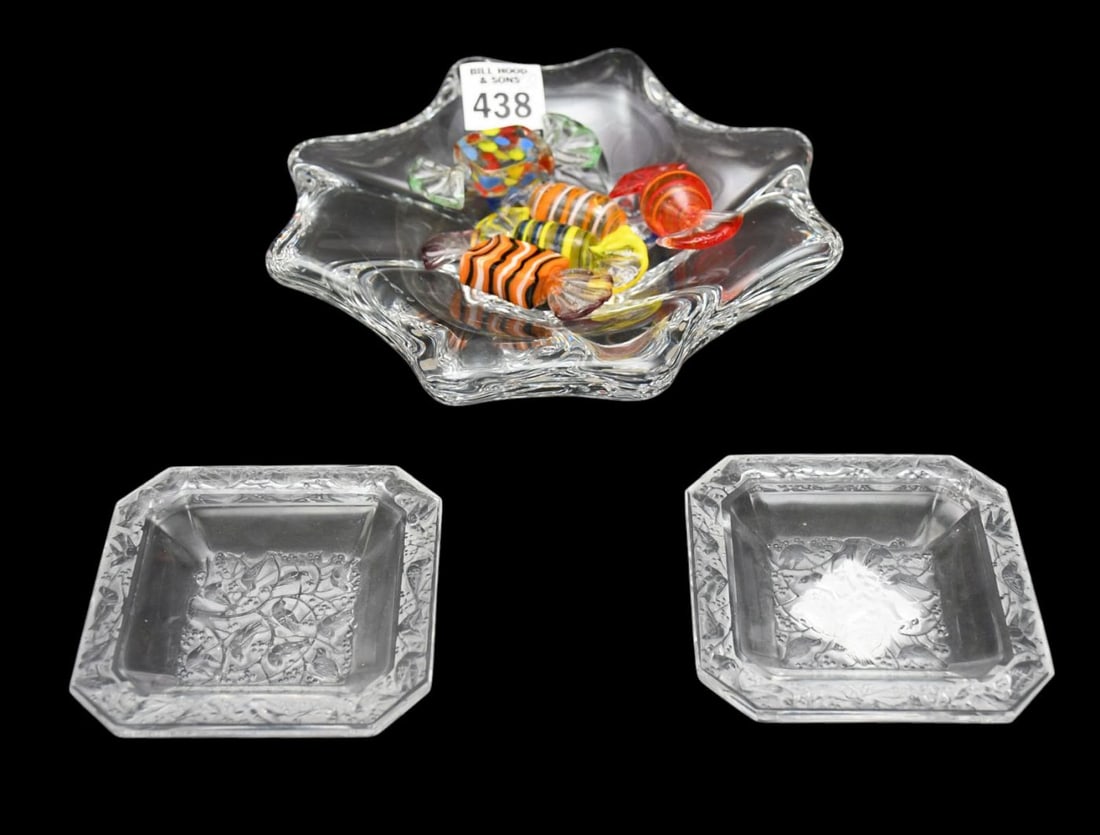 Baccarat Crystal Candy Dish with Murano Style Glass Candies (2"h x 6 1/2"w) AND Pair of Lalique (1 of 4)