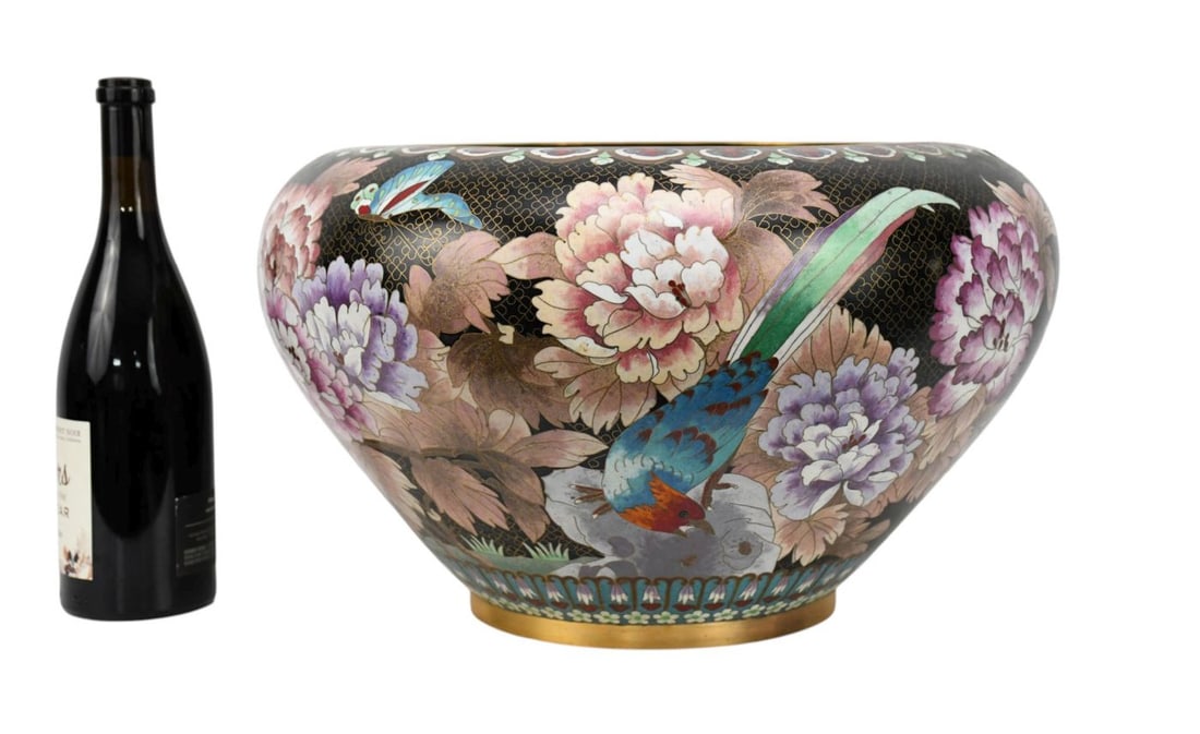Chinese Cloisonne Jardinière/Planter, Floral & Fauna Motif, 11'h x 14"w (1 of 11)