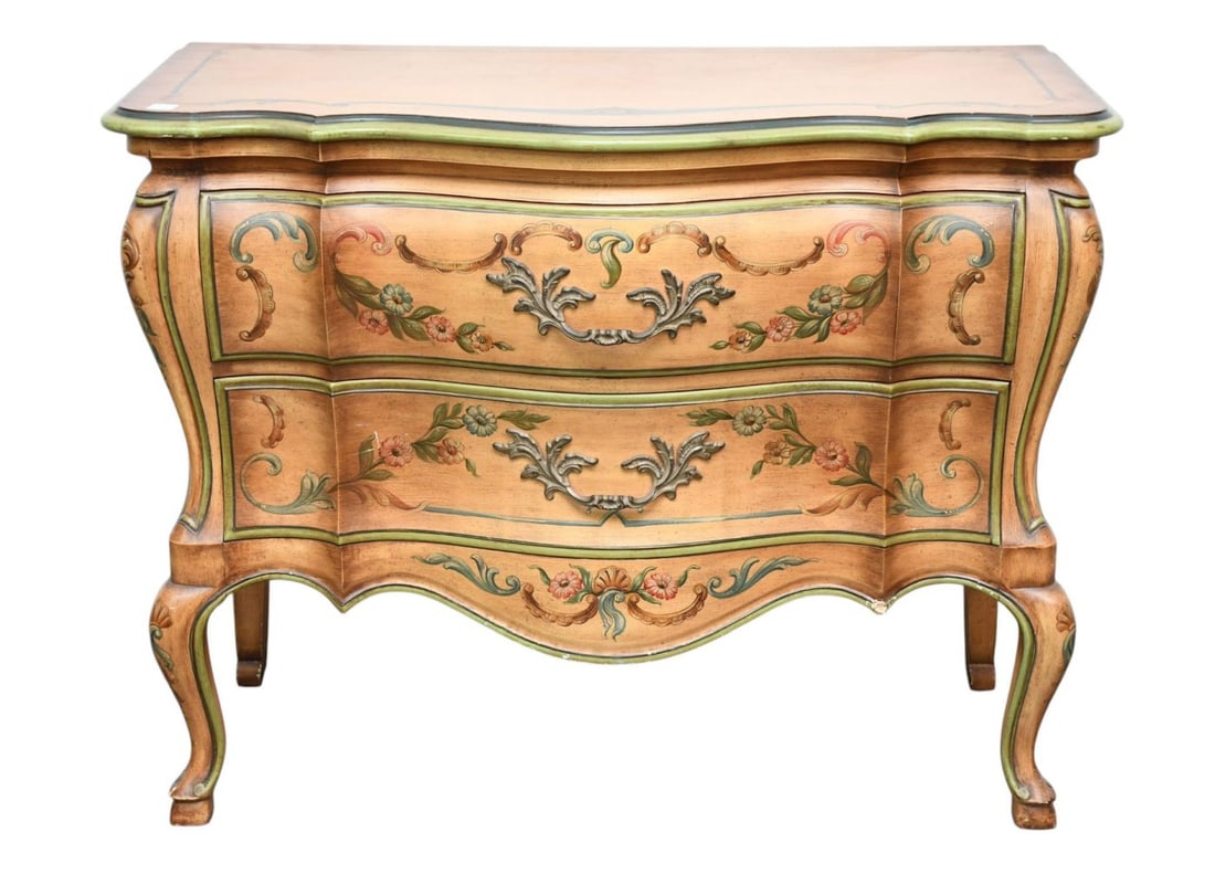 John Widdicomb Bombay 20th c. 2 Drawer Chest With Painted Accents, 31"H x 39 1/2"w x 19"d (1 of 6)