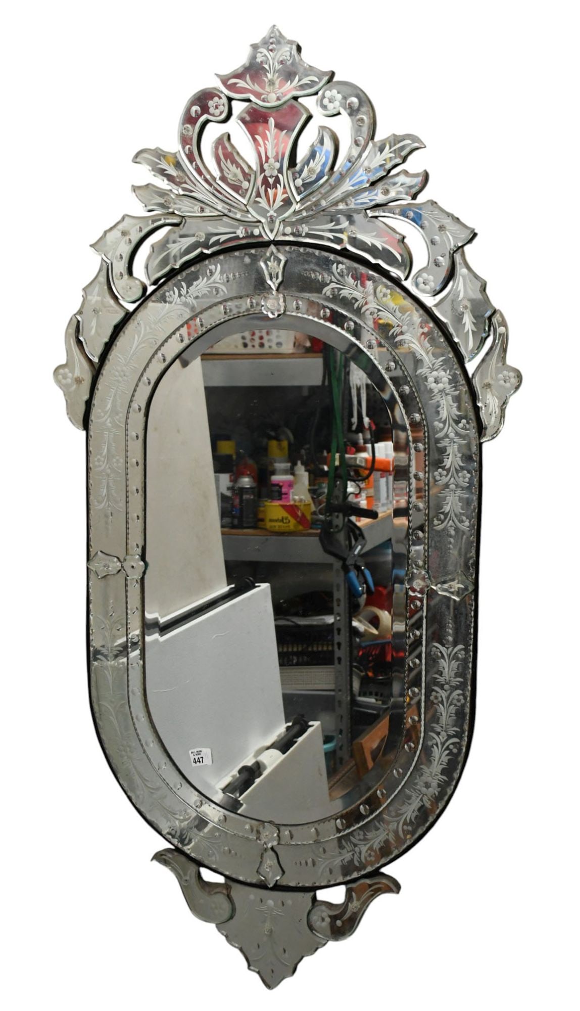 Venetian 20th c. Decorative Oval Mirror, 53"h x 26"w (1 of 3)