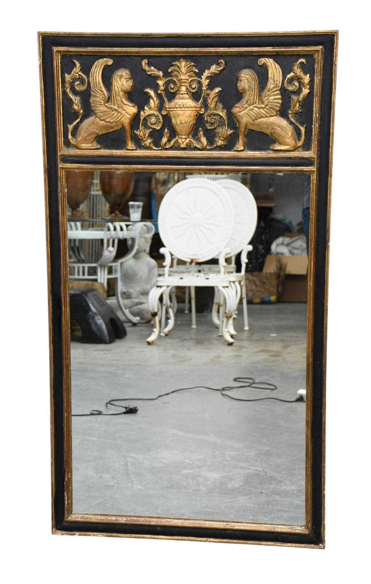 Decorative Mirror with Gilt Sphynx & Urn Over Mirror, 49 1/2"h x 27 1/2"w (1 of 3)