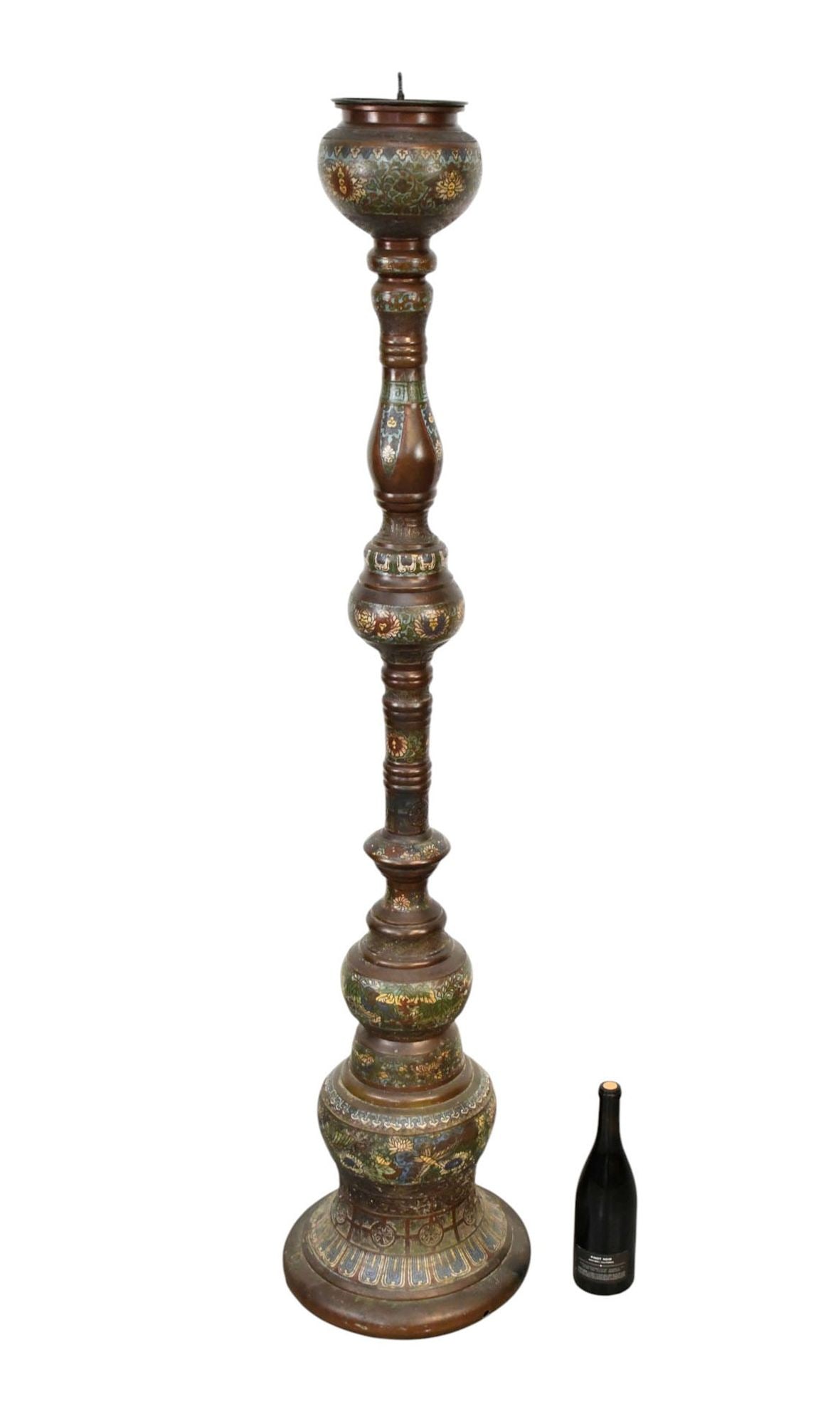 Bronze & Cloisonne Lamp Base, 60 1/2"h x 13"wide: Bronze & Cloisonne Lamp Base, 60 1/2"h x 13"wide