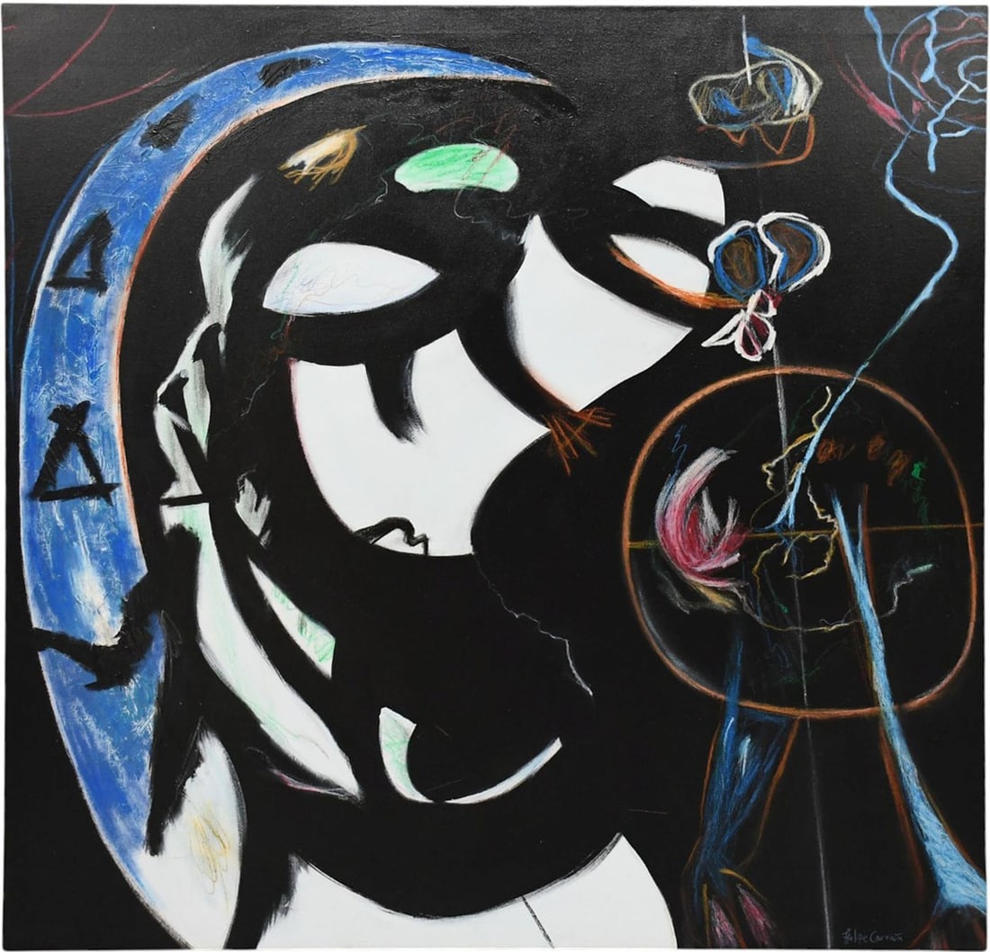 Phelipe Carrion large abstract oil on canvas, 50 x 50 inches: Phelipe Carrion large abstract oil on canvas, 50 x 50 inches