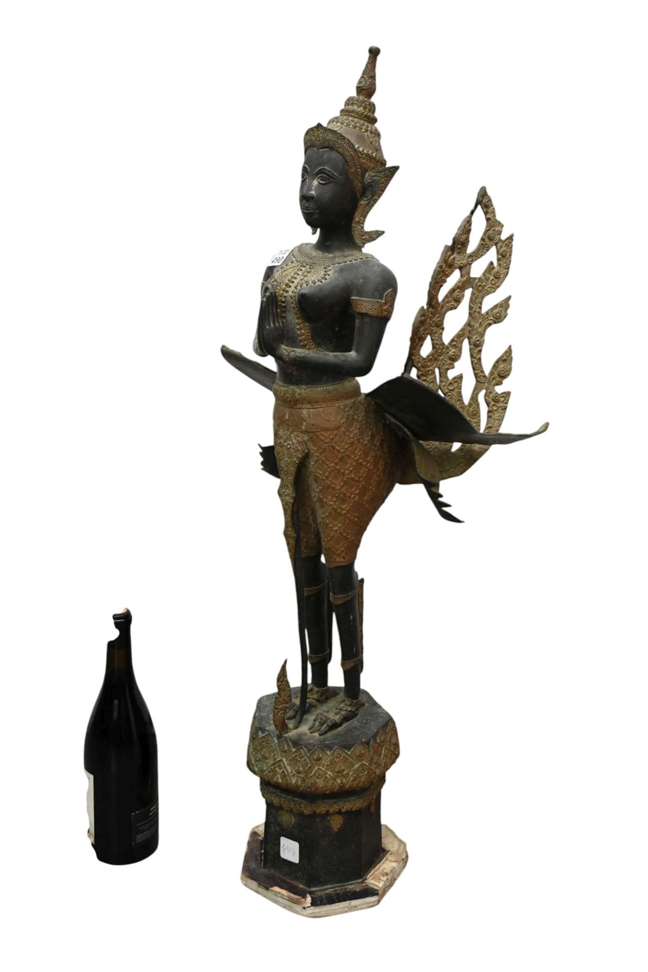 Standing Bronze Buddha, Elaborate Wings, 37"h x 14"w: Standing Bronze Buddha, Elaborate Wings, 37"h x 14"w