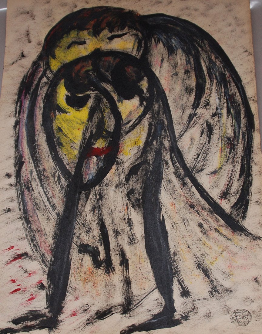 Konstantin Medunetsky, attr. (Russian 1899-1935) oil on: Konstantin Medunetsky, attr. (Russian 1899-1935) oil on paper, abstract figure, signed with Inkhuk School Stamp, 1920ï¿½s, 16 ï¿½ x 11 ï¿½ ï¿½