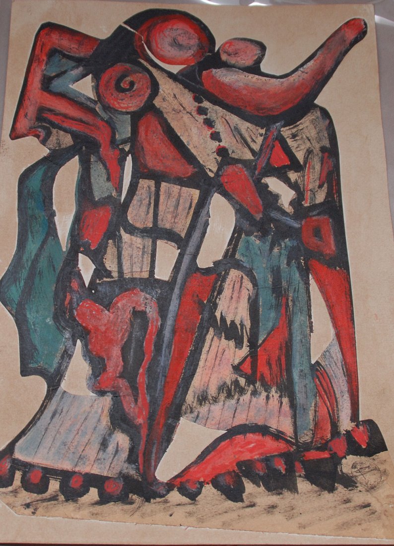 Konstantin Medunetsky, attr. (Russian 1899-1935) oil on: Konstantin Medunetsky, attr. (Russian 1899-1935) oil on paper collage, abstract figure, signed with Inkhuk School Stamp, 1920ï¿½s, 16 ï¿½ x 11 3/8 ï¿½