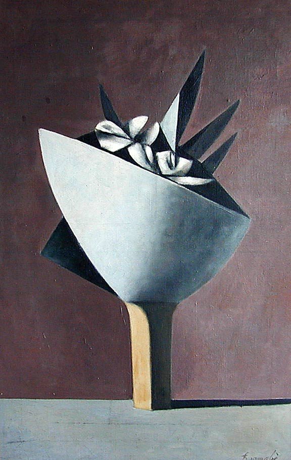 DUILIO (DUBE) BARNABE (Ital 1914-1961) O/C 39.25" x: DUILIO (DUBE) BARNABE (Ital 1914-1961) O/C 39.25" x 25.25" A fine abstract oil on canvas floral still life in tones of mauve by the international Modernist painter DUILIO BARNABE; signed Barnabe lower