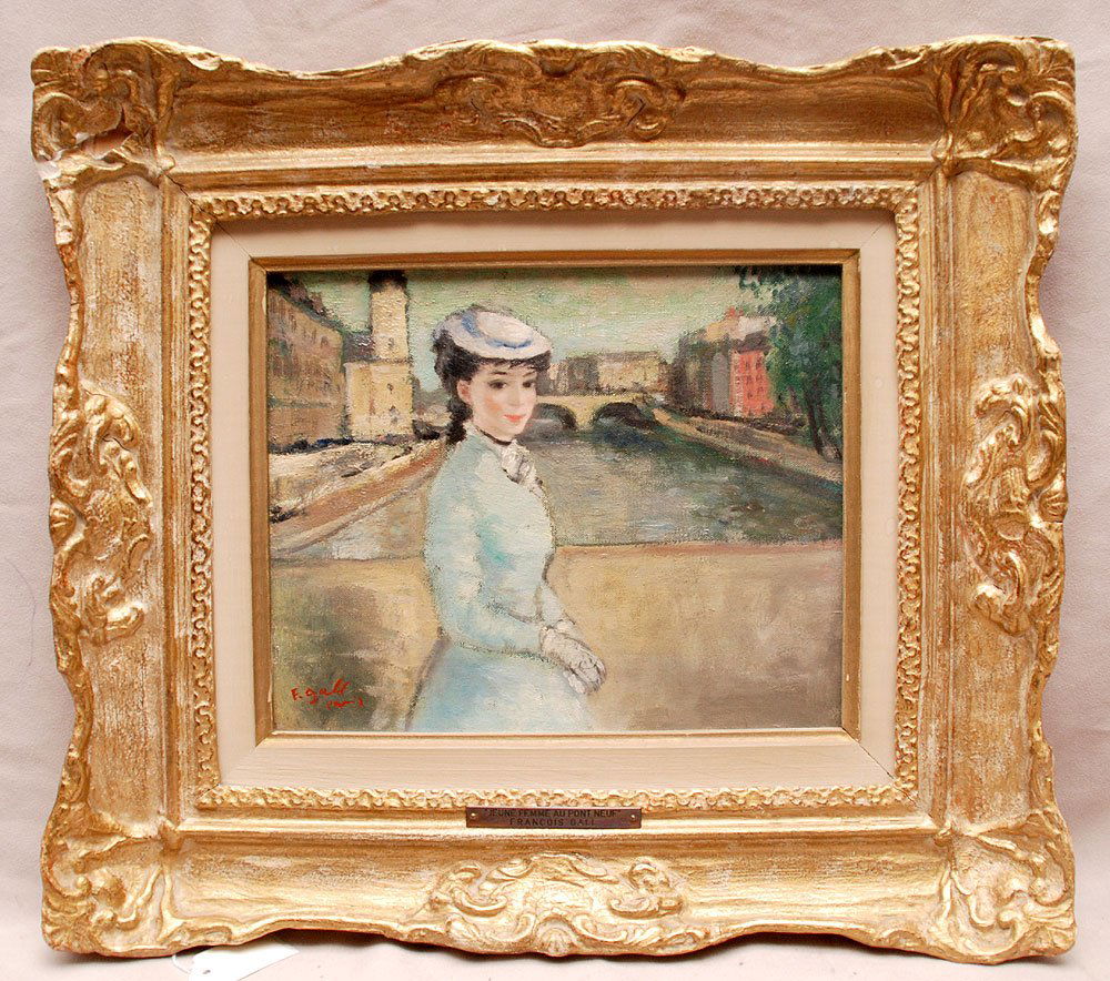 Francois Gall (FRENCH, 1912-1987) oil Young Girl: Francois Gall (FRENCH, 1912-1987) oil on canvas, "Jeune femme au pont Neuf" provenance: old Dominion Gallery, Montreal Canada, canvas size is 9" x 10-1/2