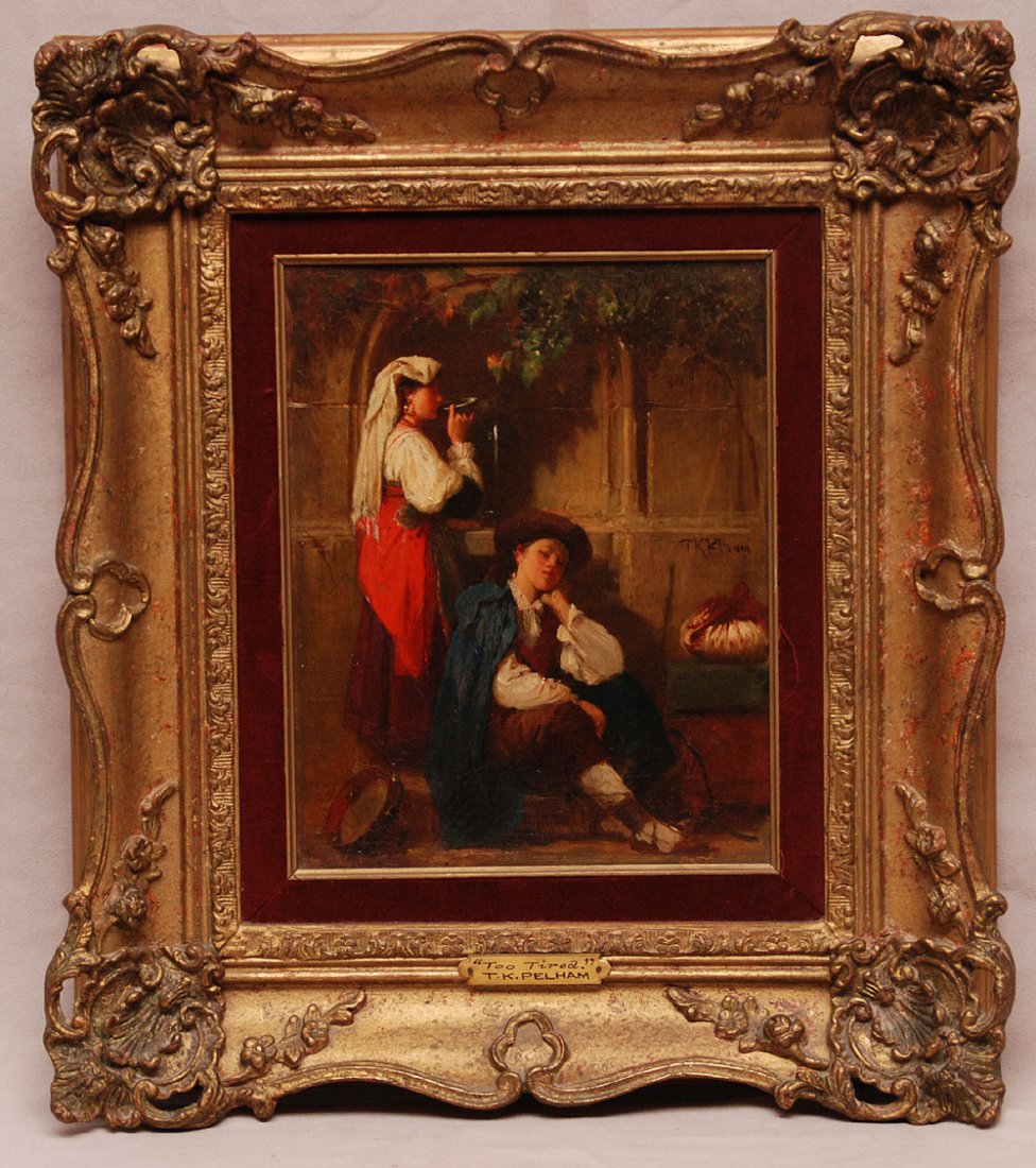 Thomas Kent Pelham (BRITISH, Late 19/Early 20th: Thomas Kent Pelham (BRITISH, Late 19/Early 20th Century) oil on canvas, "Too Tired", signed middle right, 10" x 8-1/2"