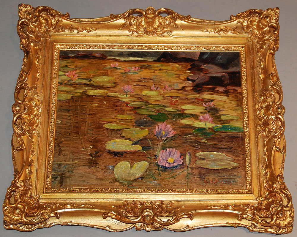 French School early 20th Century, Lilly Pads signed: French School early 20th Century, Lilly Pads signed illegibly