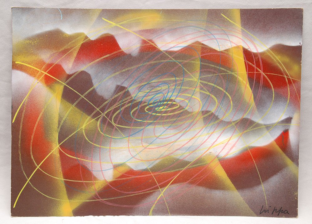 Roberto Crippa (attr.) (Italian 1921-1972): Roberto Crippa (attr.) (Italian 1921-1972) ï¿½Spiralsï¿½, mixed media, signed, 13 5/8 x 18 ï¿½ ï¿½