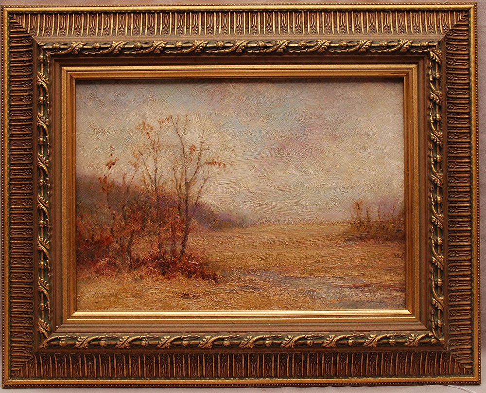 Edward Loyal Field (American 1856 - 1914) oil on: Edward Loyal Field (American 1856 - 1914) oil on canvas, " Winter Fields" dated 1913, 10" x 14"