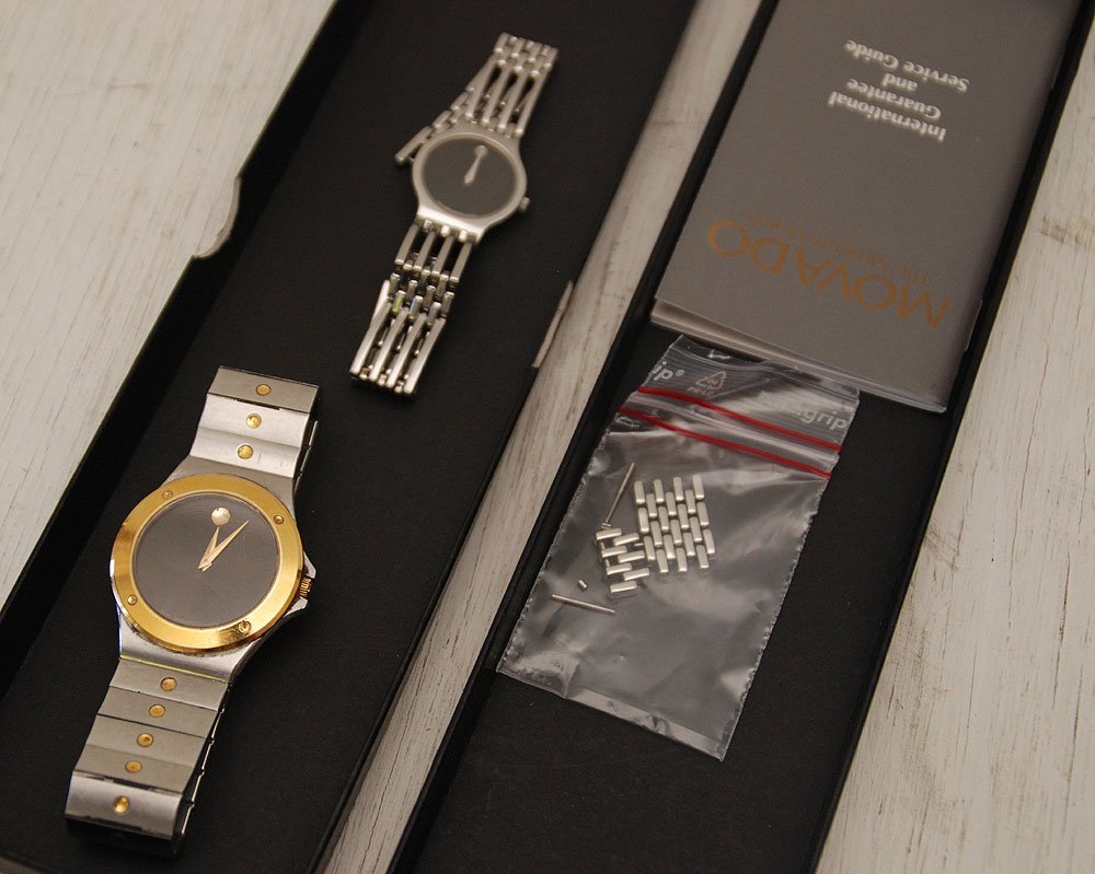 2 Watches sold together: Men's & Womans Movado Watches,: 2 Watches sold together: Men's & Womans Movado Watches, mens show some wear ladies appears unworn