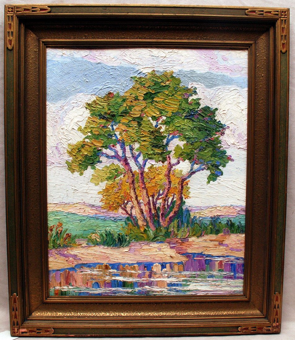 Birger Sandzen (AMERICAN, 1871-1954) Oil on Panel , Uns: Birger Sandzen (AMERICAN, 1871-1954) Oil on Panel , Unsigned Kansas Landscape , 20" x 16.5"