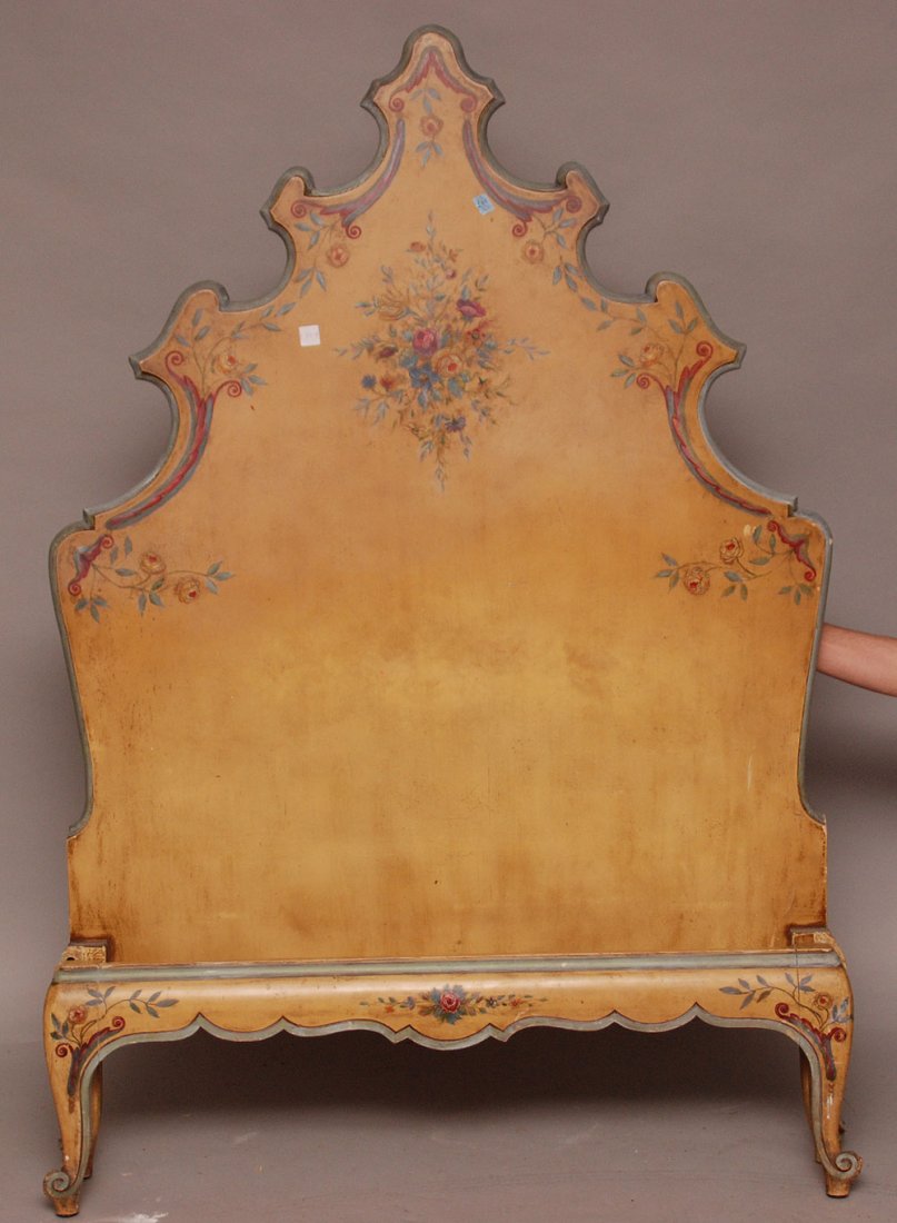 Pair venetian painted headboards with footboards: Pair venetian painted headboards with footboards