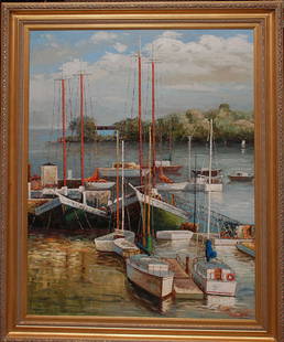 Pierre Philippe Bertrand (1884-1975) "Paysage St. Margu: Pierre Philippe Bertrand (1884-1975) "Paysage St. Marguerite Cannes" Oil on canvas Depicts coastal scene with sailboat and palms. H. 20" X W. 23" Signed lower right "Pierre Bertrand" Framed in a gilt