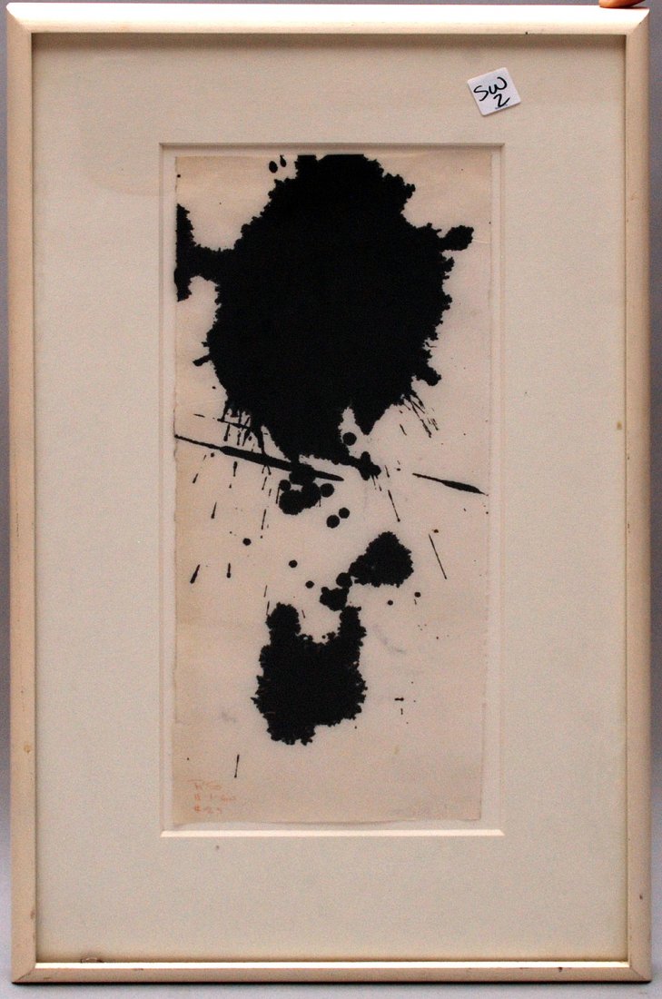 Richard Stankiewicz, American (1923-1983) Untitled #25,: Richard Stankiewicz, American (1923-1983) Untitled #25, Ink on Rice Paper, Signed "RS" Lower Left and Dated 11/1/60, and Measuring 18 Inches by 7 ½ Inches. Matted Under Glass and Framed. In Good Cond