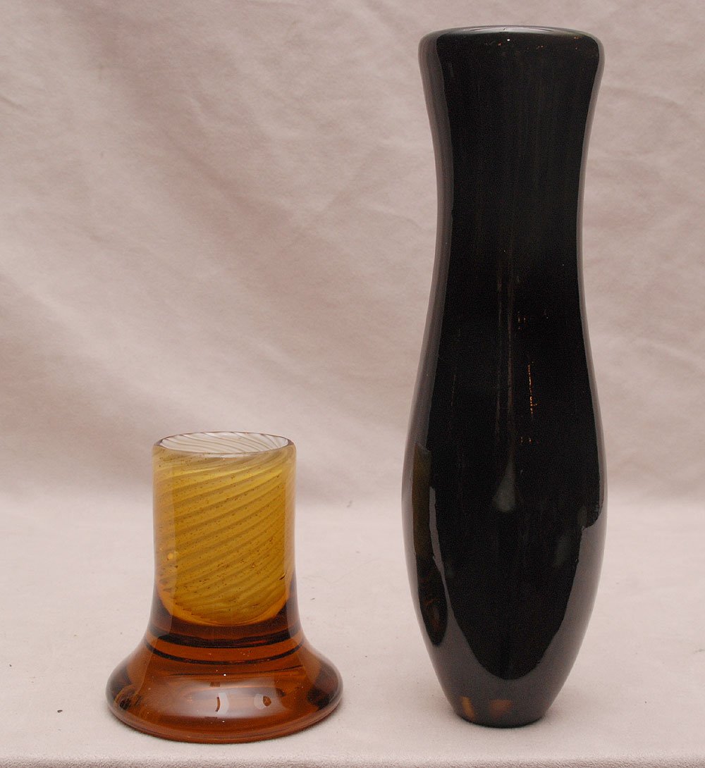 Fine Pair of Blown Glass vases. One Murano "Salviati" w: Fine Pair of Blown Glass vases. One Murano "Salviati" w/silver label from Venice, 4 1/4" x 4". The other with incised signature on bottom side, 10 1/4" x 3"