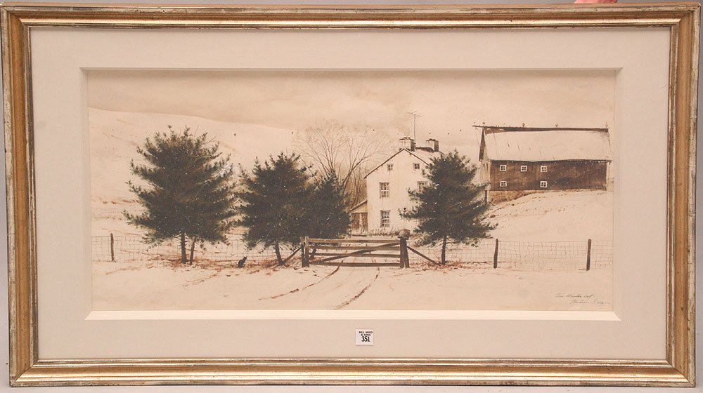 Nicholas Berger (AMERICAN, 1949) Watercolor, "The Winte: Nicholas Berger (AMERICAN, 1949) Watercolor, "The Winter Cat" , Approx. 16" x 30"