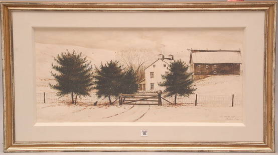 Nicholas Berger (AMERICAN, 1949) Watercolor, "The Winte: Nicholas Berger (AMERICAN, 1949) Watercolor, "The Winter Cat" , Approx. 16" x 30"