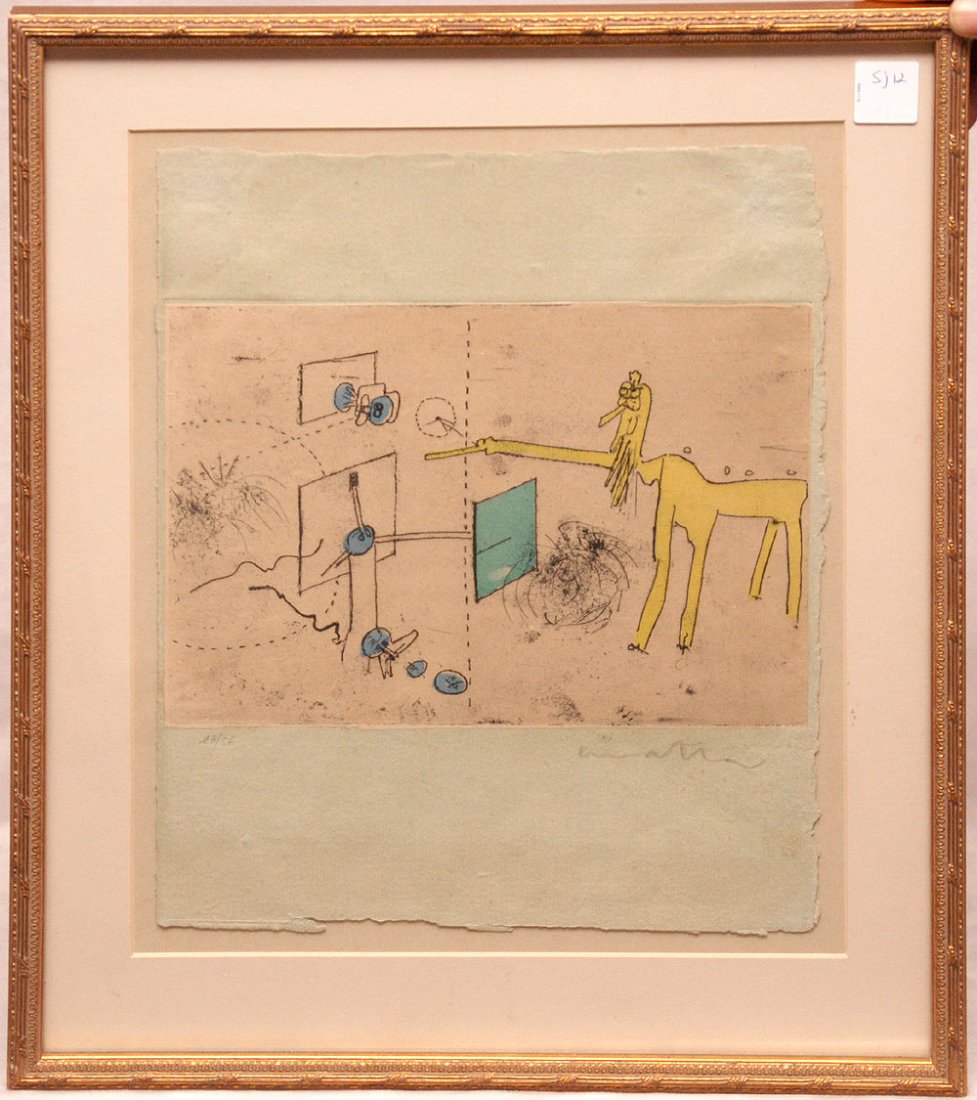 Roberto Matta (CHILEAN, 1911-2002) Abstract- color Aqua: Roberto Matta (CHILEAN, 1911-2002) Abstract- color Aquatint etching, image size 7 x 10 inches, framed under glass, pencil signed & numbered 13/56