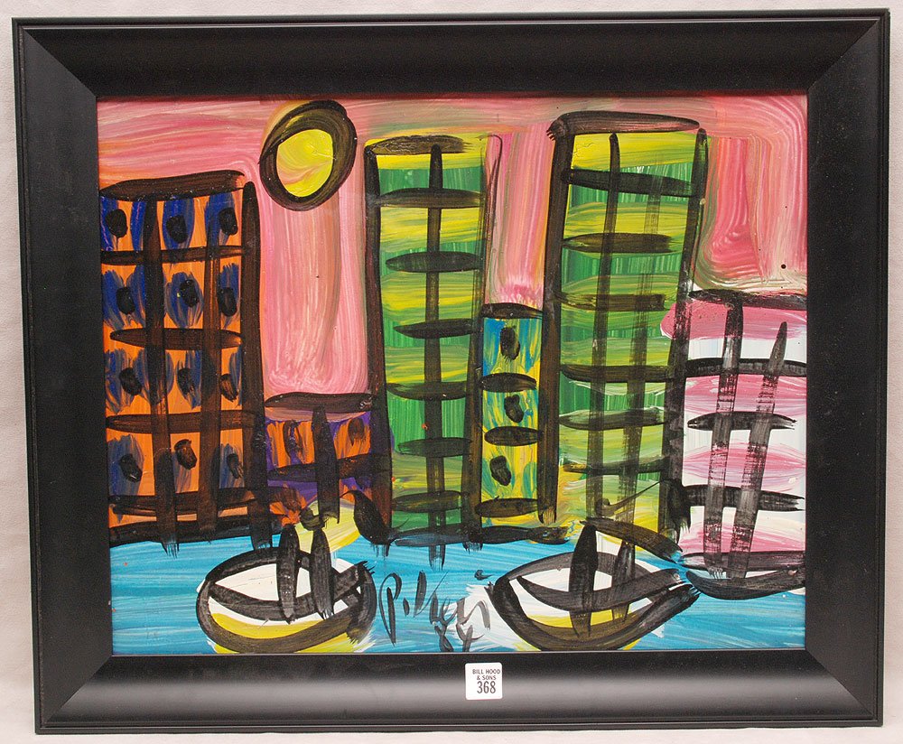Peter R. Keil (German b. 1942 -) oil on massonite, Down: Peter R. Keil (German b. 1942 -) oil on massonite, Downtown Miami, 16" x 20", signed