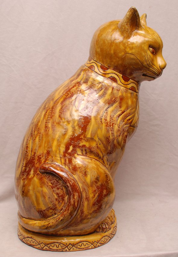 Fabulous large "Ewenny pottery" glazed cat, inscribed : Lot 97