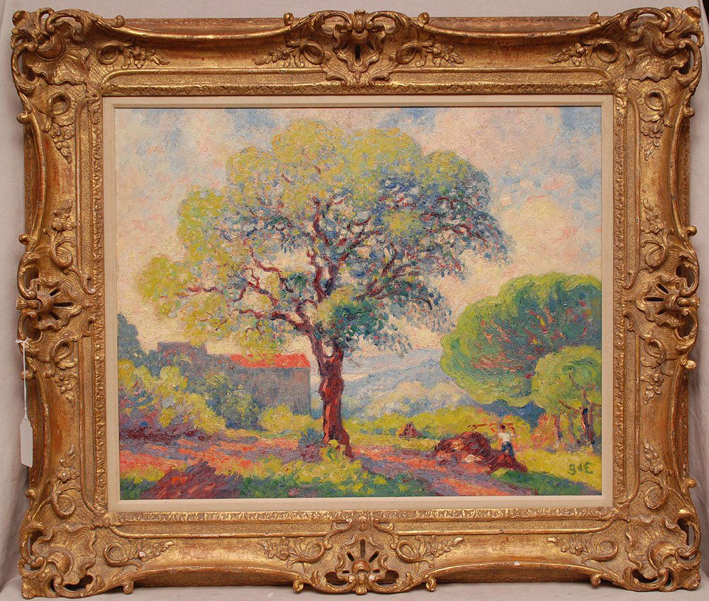 Georges d'Espagnat (FRENCH) Impressionist oil: Georges d'Espagnat (FRENCH, 1870-1950) oil on canvas, Impressionist landscape "Chene Luge Saint Cloud" Monogramed lr, 22" x 26" (Provenance: Estate of Edith Johnson)
