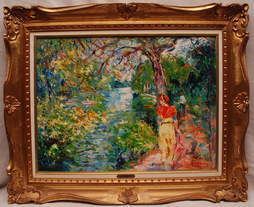 Max Agostini (FRENCH, 1914-1997) oil on canvas, "Bois: Max Agostini (FRENCH, 1914-1997) oil on canvas, "Bois de Boulogne", 18"x 24", Provenance: Martin-Caille Matignon Paris