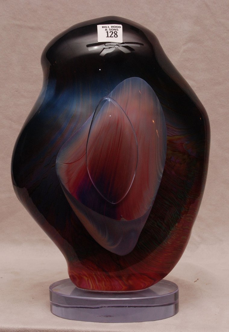 Italian multi-colored Murano free form sculpture, acid: Italian multi-colored Murano free form sculpture, acid stamped "Murano Venezia" 12 x 8 3/4"w