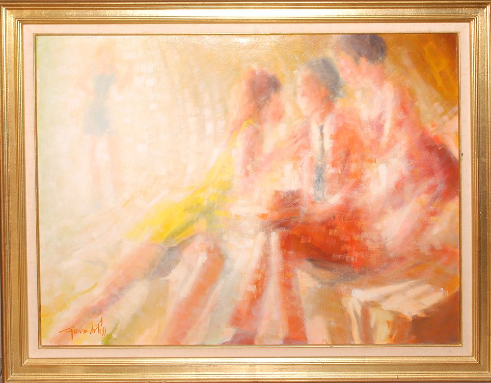 GIACOMO DE PASS, 20th Century (born 1938), “An Interior: GIACOMO DE PASS, 20th Century (born 1938), “An Interior Scene”, oil on canvas 35” x 46”, signed lower left, framed.