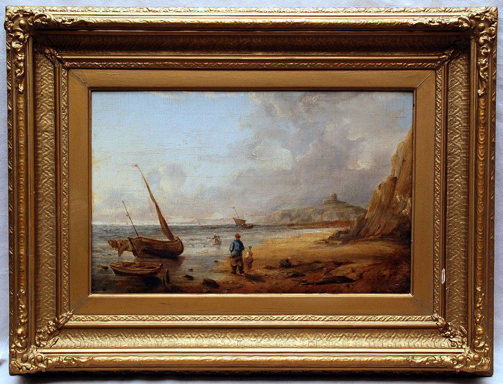 William Collins (BRITISH, 1788-1847) oil on board,: William Collins (BRITISH, 1788-1847) oil on board, "Coastal Scene" label on verso reads from the collection of R. Bailey Esq.10-1/2" x 16-1/2"