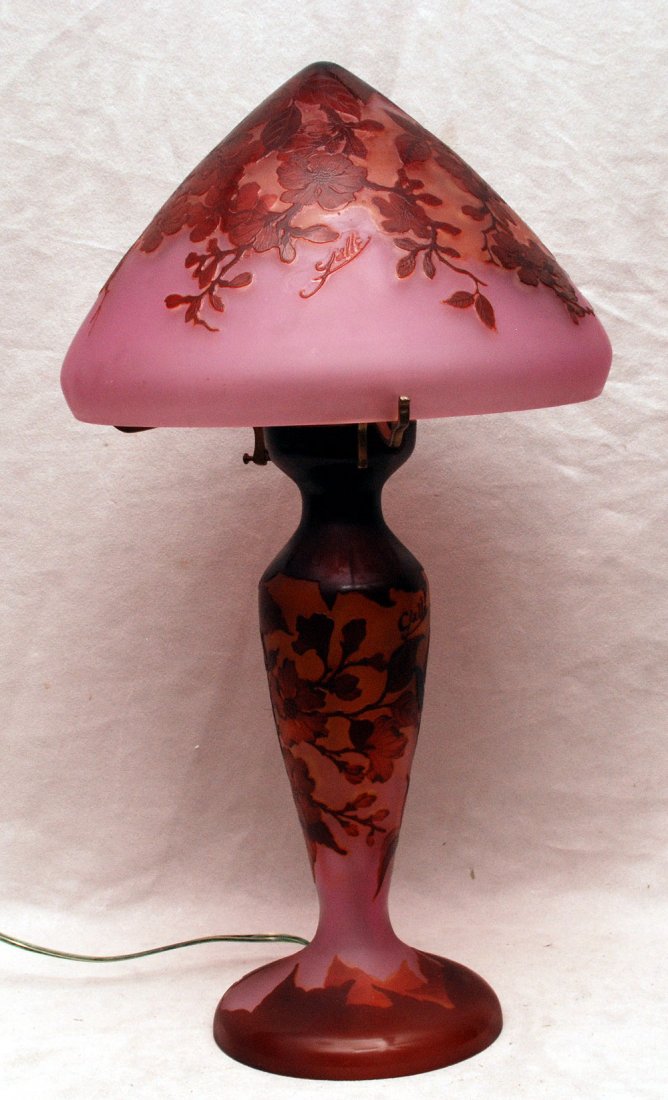 Vintage Galle style Art Glass Lamp: Vintage Galle style Art Glass Lamp, 21"h