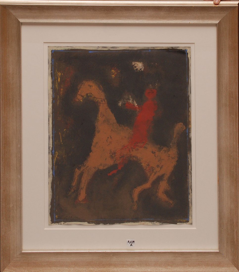 Marino Marini Italian Mixed Media on Paper "Horse and: Marino Marini Italian Mixed Media on Paper "Horse and Rider". Signed Marino Lower Right. 24" x 18"