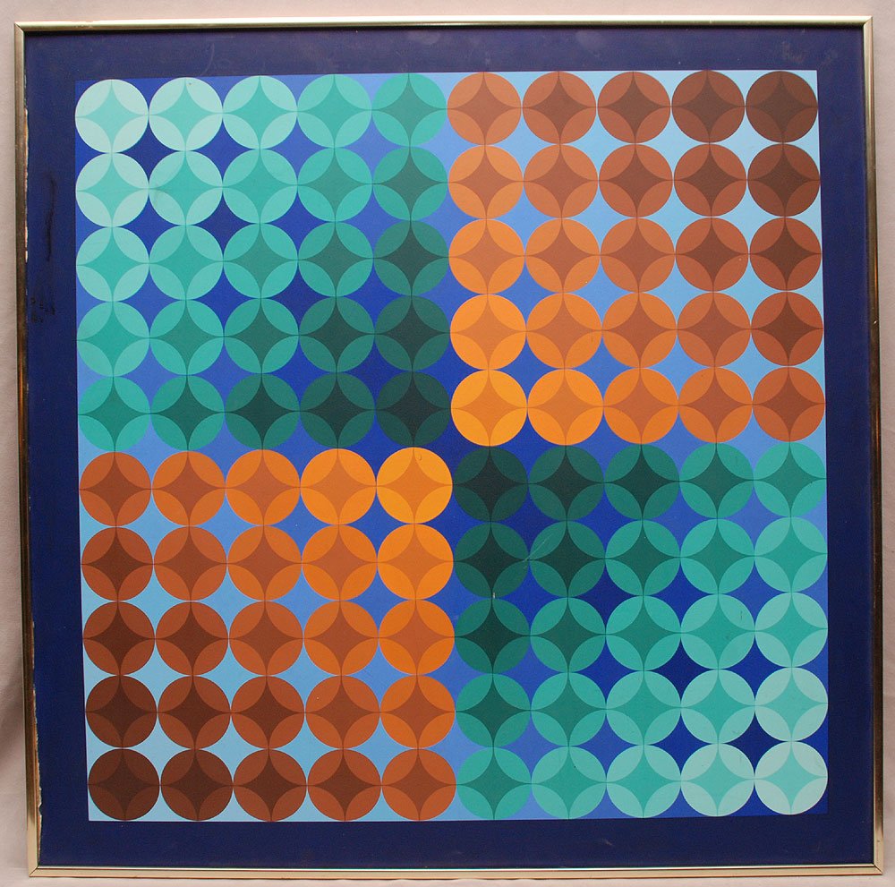 American School, possibly Victor Vasarely,: American School, possibly Victor Vasarely, Gouache/board, 30" x 30"