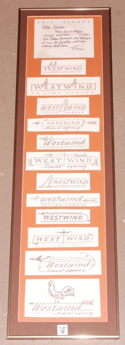 Eric Sloane (American 1905 - 1985) advertising scketc: Eric Sloane (American 1905 - 1985) advertising scketch designs , pencil & marker, 40" x 11"