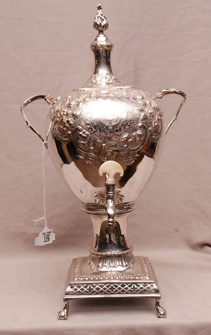 English Sterling London 1770/1771 Maker CH. Trophy for: English Sterling London 1770/1771 Maker CH. Trophy for Chicago Athletic Club, Hot water Urn, 20" tall x 10" wide overall weight including metal interior tube, 80toz.