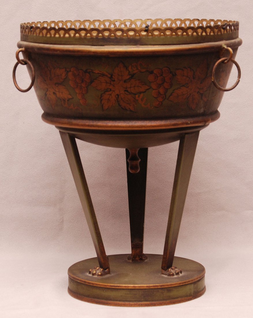 Antique painted tole center bowl, 10"h x 8 1/2"dia (goo: Antique painted tole center bowl, 10"h x 8 1/2"dia (good condition)