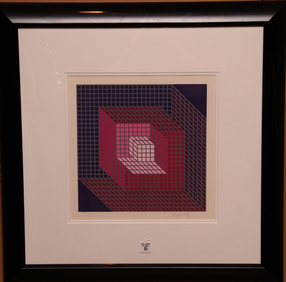 Victor Vasarely (French/Hungarian, 1906-1997) Cubes Lit: Victor Vasarely (French/Hungarian, 1906-1997) Cubes Lithograph, pencil signed Vasarely (lower right) numbered 175/300, sight 13" x 13 inches. Also signed on the back cover paper