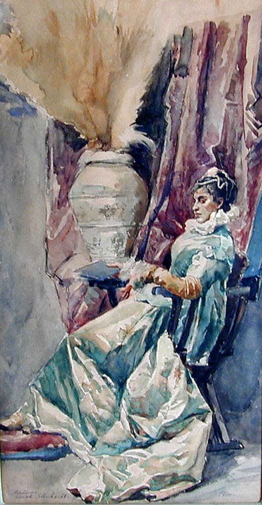 Madame Sarah Bernhardt W/C Female portrait annotated Ma: Madame Sarah Bernhardt W/C Female portrait annotated Madame Sarah Bernhardt lower left and dated 1900 lower right, 19" x 10" (sight).