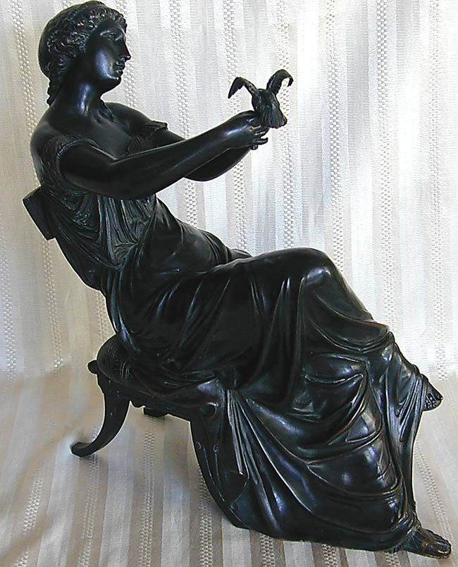 Francois Mage (19thc French) "Sappho" Bronze A French p: Francois Mage (19thc French) "Sappho" Bronze A French patinated bronze circa mid-19th century, titled Sappho, 16"H x 16"W, unmounted, good condition.