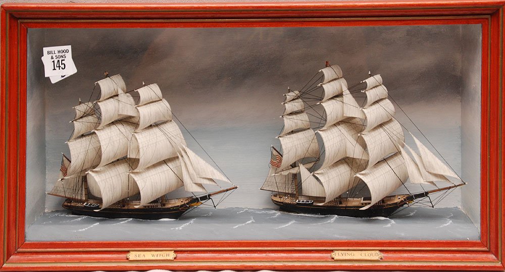 Diorama of Sea Witch and Flying cloud, 1846 New York, B: Diorama of Sea Witch and Flying cloud, 1846 New York, Boston 1851, By Oliver Rivers